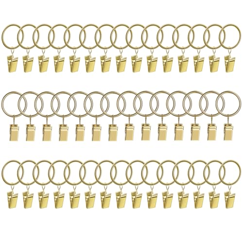 Lansian 44 Pack Curtain Rings with Clips Hooks 1 in Diameter Rustproof - color: Gold, size: 1"Inner Dia, 44Pack