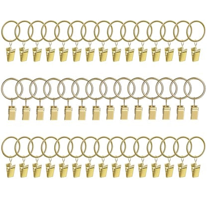 Lansian 44 Pack Curtain Rings with Clips Hooks 1 in Diameter Rustproof - color: Gold, size: 1"Inner Dia, 44Pack