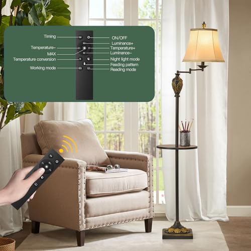 Traditional Floor Lamp with Tray, Remote Dimmable, 350°Swing Arm,Black Gold - color: Black Gold-12