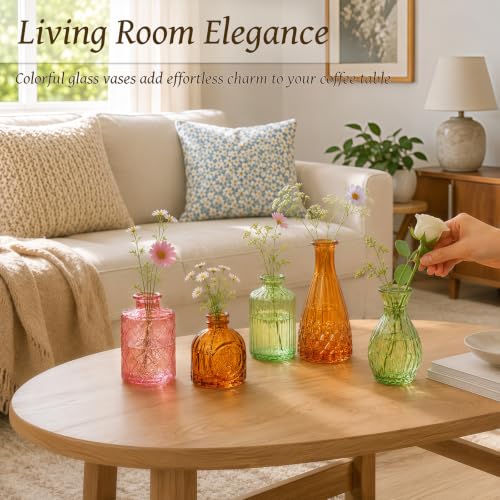 TBWIND 12 Pcs Colorful Glass Bud Vase Set - color: Multicoloured-12pcs, size: 12Pcs