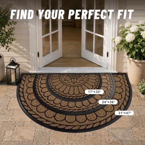 Mibao Half Round Door Mat, 47"x32", Brown, Non-Slip Welcome Entrance - color: Brown, size: 2'8" x 3'11" (Semicircular)
