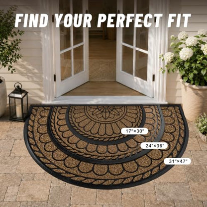 Mibao Half Round Door Mat, 47"x32", Brown, Non-Slip Welcome Entrance - color: Brown, size: 2'8" x 3'11" (Semicircular)