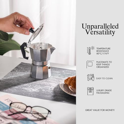 Placemats Set of 4 - Easy Clean Woven Vinyl Placemat for Dining Table, Indoor/Outdoor Place Mats, Washable PVC Table Mats（Gray） - color: F-gray