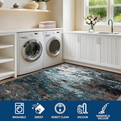 GarveeHome Abstract Area Rugs 5x7 Ultra-Soft Modern Indoor Blue Green - color: Mountain/Lake, size: 5' x 7' (Rectangular)