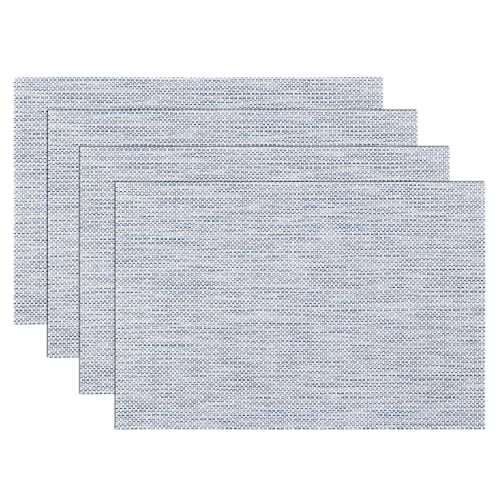 SHACOS Blue White Silver Thread Woven Placemats Set of 4 Vinyl Place Mats - color: Blue White Silver, size: Set of 4