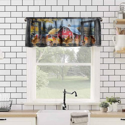 Farm Rooster Valance Curtains, Rustic Farmhouse Country Animal Rural Chicken Print Window Treatment Valances for Kitchen Bedroom Dining Room Living Room, 54x18 Inch - color: Chicken-1