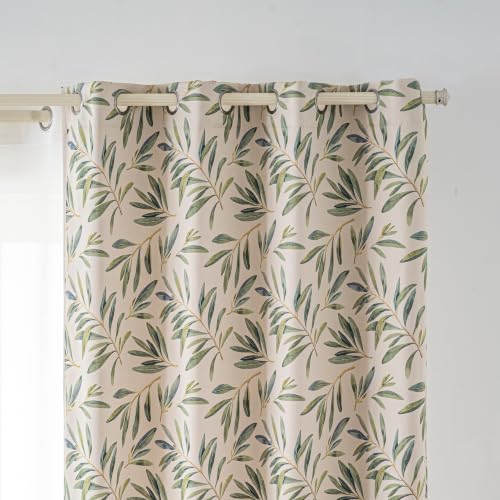 Green Botanical Leaf Blackout Curtains 54 Inch Length - color: Green Botanical Leaf, size: 52"W x 54"L (Pack of 2)