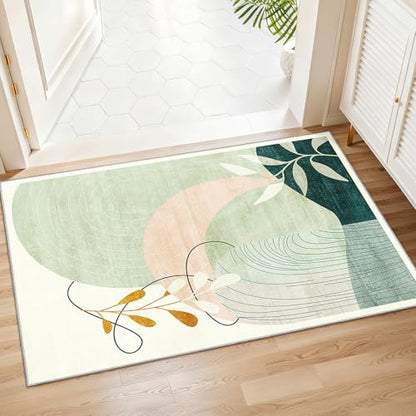 MUJOO 2x3 Washable Rug Small Area Rugs Non Slip Mid Century Modern - color: Green（modern）, size: 2' x 3' (Rectangular)