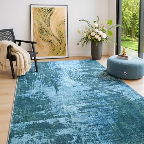 Merelax 3x5 Blue Area Rug Washable Non-Slip Low Pile Entryway Carpet - color: Blue, size: 3' x 5'(36''x60'')