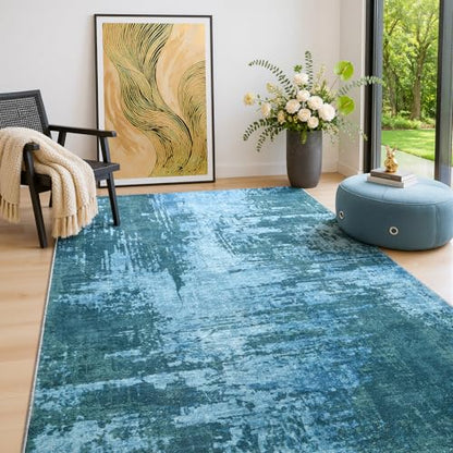 Merelax 3x5 Blue Area Rug Washable Non-Slip Low Pile Entryway Carpet - color: Blue, size: 3' x 5'(36''x60'')