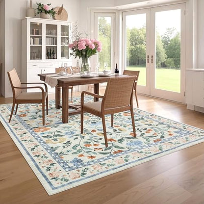 GarveeHome Washable Floral Area Rug 6x9 Low Pile Nursery Bedroom Green - color: Green, size: 6' x 9' (Rectangular)