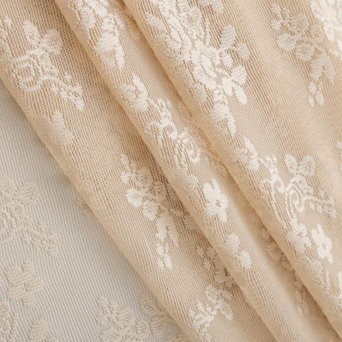 TUDECO Extra Long Beige Lace Shower Curtain with Valance, 72 x84 Inch - color: Beige, size: 72"W x 84"L (Pack of 1)