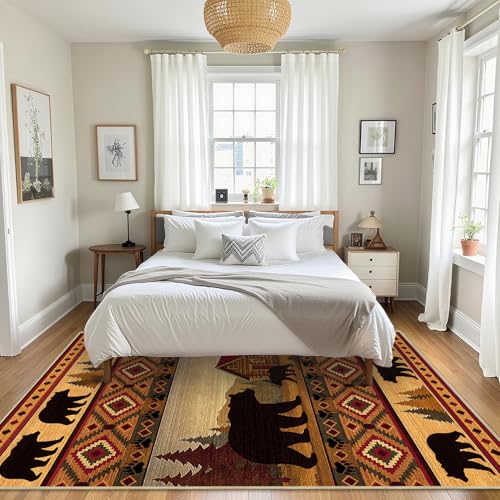 Area Rug 5x7 Cabin Bear Rug for Living Room Rustic Lodge Bear Area Rugs - color: Cabin, size: 5' x 7' (Rectangular)