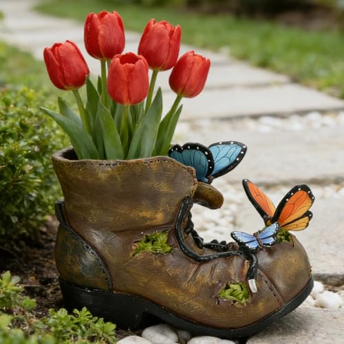 Outdoor Boot Plant Pots Rustic Cute Unique Planters for Indoor Plants - color: Boot Butterfly