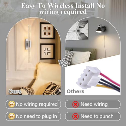 camuucci Battery Operated Wall Sconces Set of 2, Rechargeable Wall Lights - color: Silver, size: 20.9 Inches