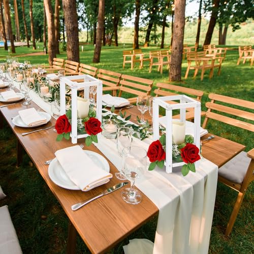 Hushee 30 Pcs Wooden Wedding Lantern Centerpiece, Red Rose, White - color: White and Red, size: 10.6 x 5.5 x 5.5 inches