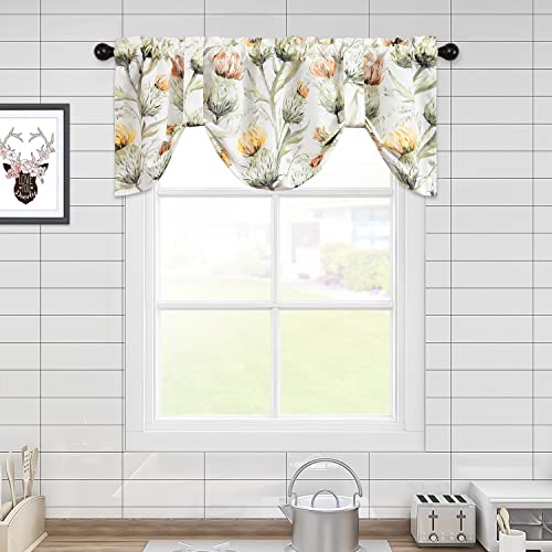 Leeva Kitchen Tie-up Curtains Valances, Linen Energy Efficient Elegance Flowers Printed Pattern Rod Pocket Small Drapes for Bedroom Living Room Cafe, 52 x 18, White, One Panel - color: T13, size: 52"W x 18"L (Tie Up)