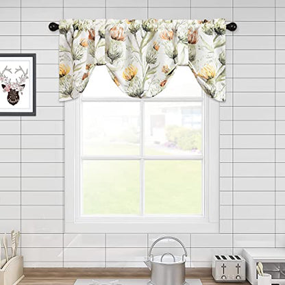 Leeva Kitchen Tie-up Curtains Valances, Linen Energy Efficient Elegance Flowers Printed Pattern Rod Pocket Small Drapes for Bedroom Living Room Cafe, 52 x 18, White, One Panel - color: T13, size: 52"W x 18"L (Tie Up)