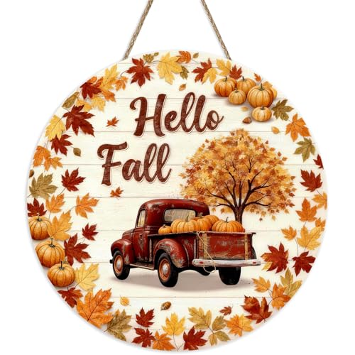 Fall Welcome Wreath Signs for Front Door, Thanksgiving Wooden Hanging Door Decorations for Outside Wall, Pumpkin Rustic Hanger for Farmhouse Outdoor Decor - color: Fall