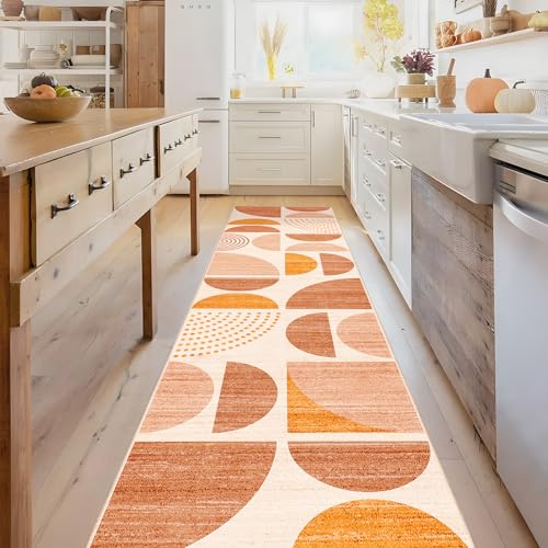 MUJOO Boho Runner Rug Washable 2x8 Area Rugs Non Slip Modern Abstract - color: Orage and Beige, size: 2' x 8' (Rectangular)
