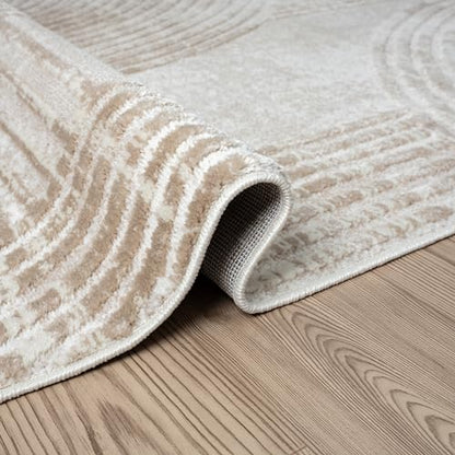 Abani Cream Area Rug for Living Room, Bedroom -Mid-Century Modern- 9' x 12' -Durable & Easy to Clean - size: 9'x12'