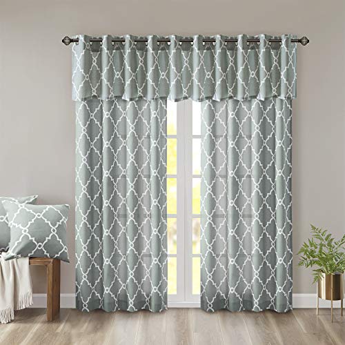 Madison Park Fretwork Print Window Curtain 1 Panel, 50x84 Seafoam/White - color: Seafoam/White, size: 50"W x 84"L (Pack of 1)
