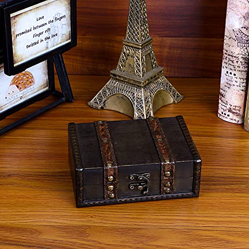 WaaHome Treasure Box for Kids 6.2" Pirate Treasure Chest Small Decorative Wooden Box for Storage Keepsakes Jewelry Tarot Cards Trinkets Dice and Home Decor Gifts - color: 6.2" Black