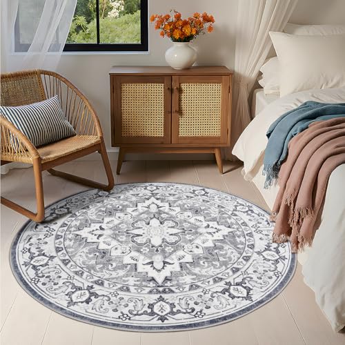 Lessymo 4FT Washable Round Area Rugs for Living Room, Non Slip Circle Rugs - color: Grey Beige, size: 4' (Round)