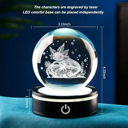 Axolotl Crystal Ball Night Light, 3.15 Inch with LED Base - color: Axolotl