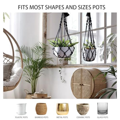 Artilady Macrame Plant Hanger Black, Boho Hanging Planter for Indoor Plants - color: Black B