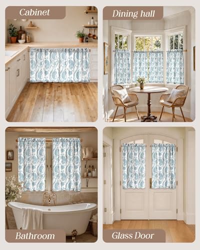 Miss Adola 45 Inch Length Kitchen Tier Curtains, Blue Farmhouse - color: Blue Farmhouse, size: 28"W x 45"L (Pack of 2)
