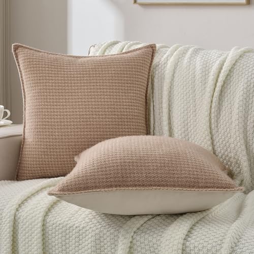 FUTEI Pack of 2 Chenille Throw Pillow Covers 22x22 Inch, Camel - color: Camel, size: 22" x 22" (Pack of 2)