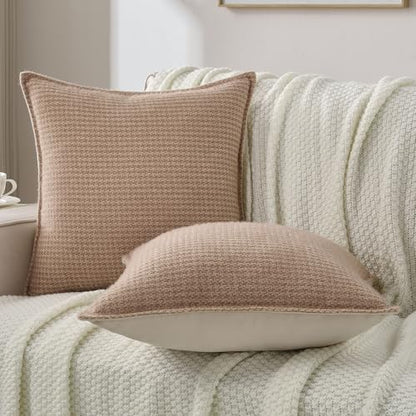 FUTEI Pack of 2 Chenille Throw Pillow Covers 18x18 Inch, Camel - color: Camel, size: 18" x 18" (Pack of 2)