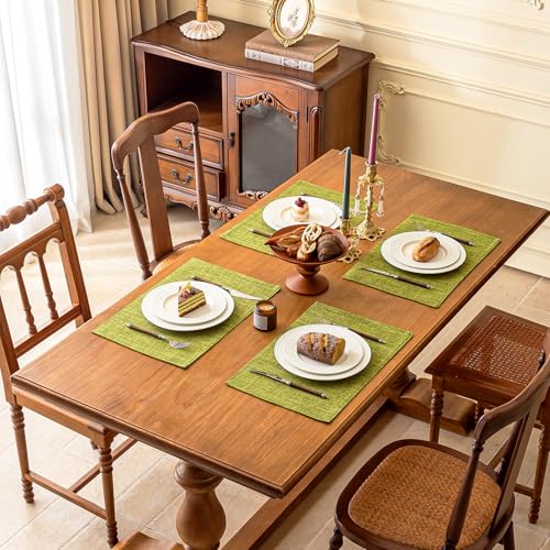 KXN Placemats Set of 4, Durable Dual-Layer Fabric Table Mats, Lime Green - color: Lime Green