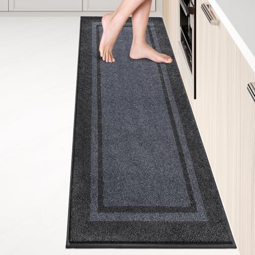 Kitchen Rugs 24" x 96", Non-Slip Runner Rugs, Bluish Grey & Charcoal - color: Bluish Grey & Charcoal, size: 24" X 96"