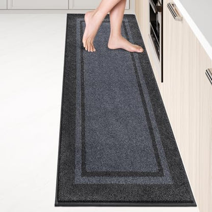 Kitchen Rugs 24" x 96", Non-Slip Runner Rugs, Bluish Grey & Charcoal - color: Bluish Grey & Charcoal, size: 24" X 96"