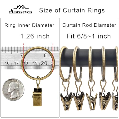 100 Pack Metal Curtain Rings with Clips, 1.26 in ID, Bronze - color: Bronze, size: 1.26" I D 100 Pack