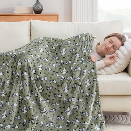Berkshire Blanket Peanuts VelvetLoft Cute Character Snoopy Plush Throw Blanket,Peanuts Poses and Paws Loden,Throw 55 in x 70 in (Official Peanuts® Product) - color: Loden Green, size: Throw (55 in x 70 in)
