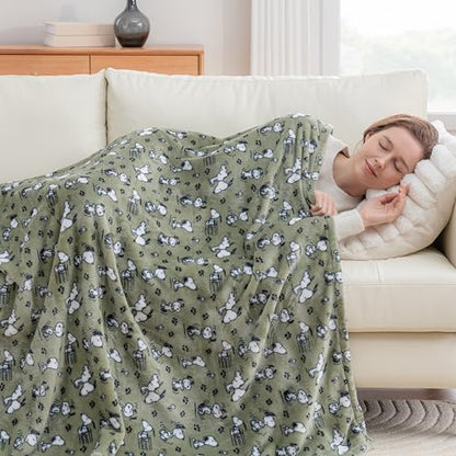 Berkshire Blanket Peanuts VelvetLoft Cute Character Snoopy Plush Throw Blanket,Peanuts Poses and Paws Loden,Throw 55 in x 70 in (Official Peanuts® Product) - color: Loden Green, size: Throw (55 in x 70 in)