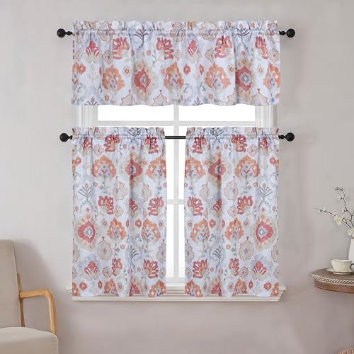 Regal Home Collections Kitchen Tiers & Window Valance Curtains Set - 54x36 Rod Pocket Cafe Tier & Curtain Valances for Windows - Light Filtering Fabric, Monaco White/Spice - color: Aerin/Spice