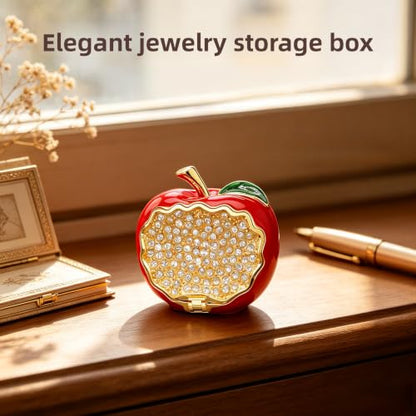 Cute Apple Metal Jewelry Box Daisy Trinket Organizer Storage Gift For Women - color: apple-red