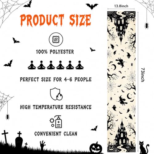 Halloween Decorations - Gothic Haunted House Witch Ghost Bat Table Runner - color: Halloween Haunted House
