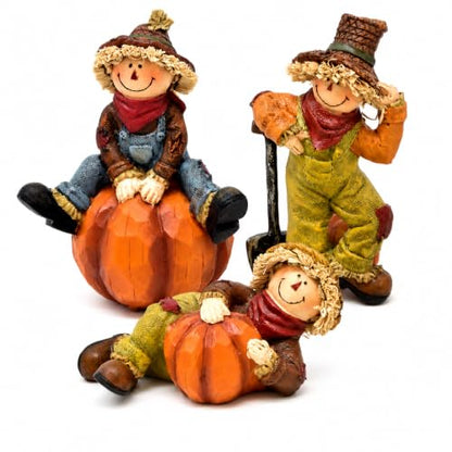 Thanksgiving Fall Scarecrows Table Decor Figurines with Pumpkins Set of 3