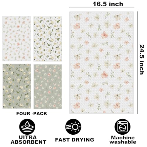4Pcs Spring Pastel Floral Kitchen Towels, Core Floral Decorative Dish Towel - color: Multi 1411