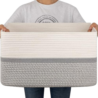 OIAHOMY Blanket Basket Laundry Basket Dog Toy Basket 75L Grey/White - color: Grey White, size: 22”x17”x12”