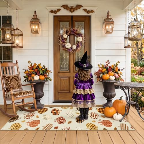Tribesigns 2x6 Beige Halloween Fall Pumpkin Hallway Runner Rug for Kitchen - color: Beige2 - Pumpkin, size: 2' x 6' (Rectangular)