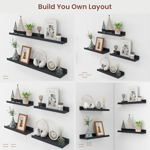 Axeman Picture Ledge Shelf, 24 Inch Black Floating Shelves Set of 4 - color: Black, size: 24 Inch
