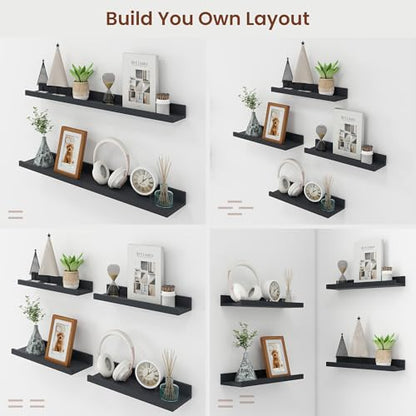 Axeman Picture Ledge Shelf, 48 Inch Black Floating Shelves Set of 4 - color: Black, size: 48 Inch