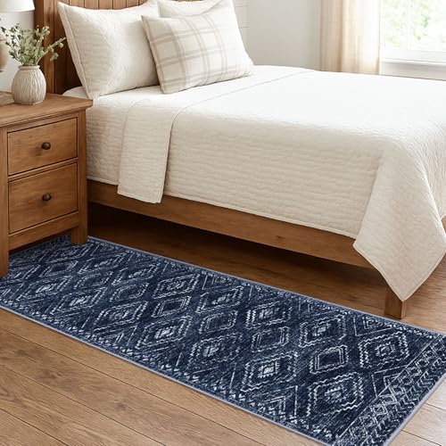 KILOCOCO Washable Runner Rug 2x7 ft Non Slip Hallway Runners, Dark Blue - color: Dark Blue, size: 2' x 7' (Runner)