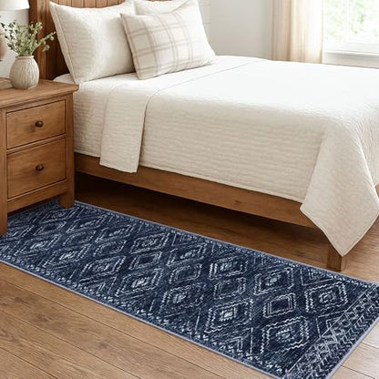 KILOCOCO Washable Runner Rug 2x7 ft Non Slip Hallway Runners, Dark Blue - color: Dark Blue, size: 2' x 7' (Runner)